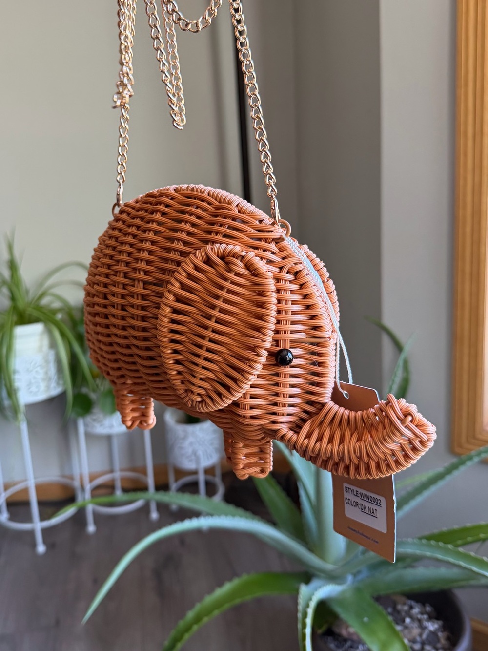 Woven Elephant Crossbody Bag in Tan